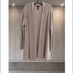 Eileen Fisher 100% Merino Wool Ribbed Open Front Cardigan XS Longline Neutral
